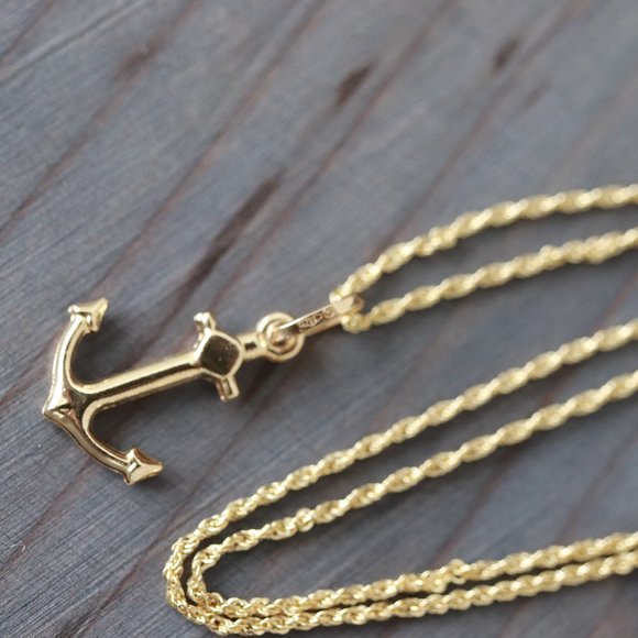 Real Gold 18K Yellow Gold Anchor Pendant Necklace Fine Jewelry - Picture 6 of 7